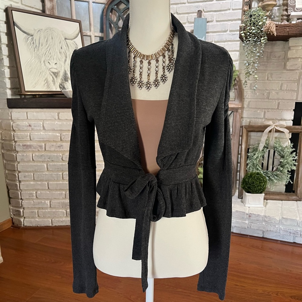 Gray Knit Cropped Ballet Cardigan